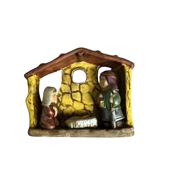 Vtg Nativity Sculpture Manger Stable Baby Jesus Xmas‎ Hand-painted Ceramic 4.25" - Picture 3 of 8